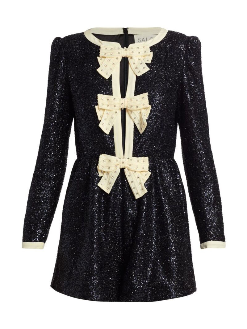 【送料無料】 サローニ レディース ジャンプスーツ トップス Camille Sequin Bow Playsuit midnight ti..