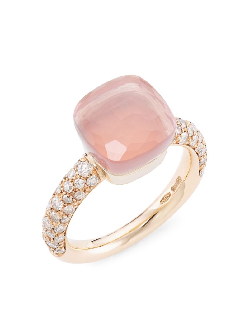 ポメラート 【送料無料】 ポメラート レディース リング アクセサリー Nudo 18K Rose Gold & White Gold, Rose Quartz & Diamond Classic Square Ring rose gold