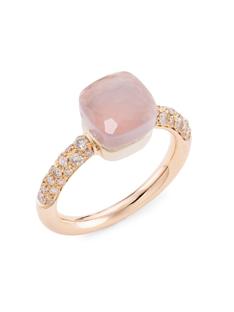 ポメラート 【送料無料】 ポメラート レディース リング アクセサリー Nudo 18K Rose Gold & White Gold, Rose Quartz & Diamond Petite Square Ring rose gold