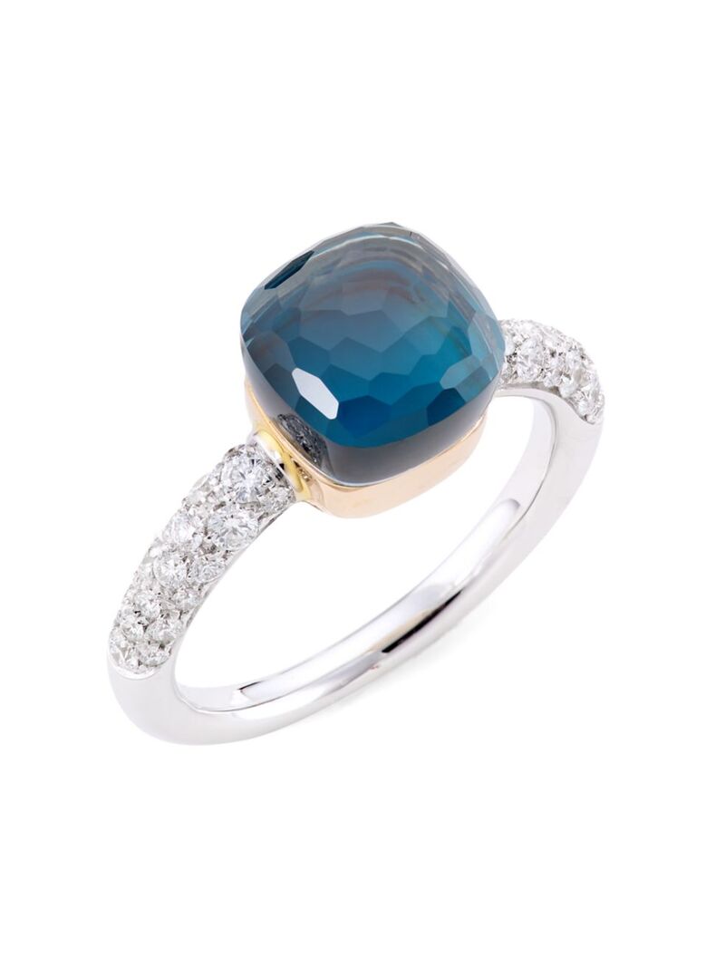 ポメラート 【送料無料】 ポメラート レディース リング アクセサリー Nudo 18K Two-Tone Gold, London Blue Topaz Doublet & Diamond Petite Ring white gold