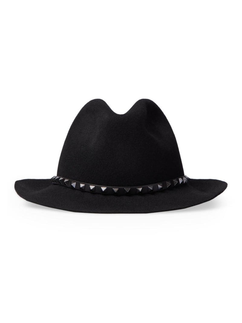 【送料無料】 ヴァレンティノ レディース 帽子 アクセサリー Rockstud Wool And Leather Fedora Hat With Applique Studs black