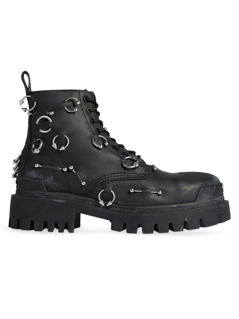 【送料無料】 バレンシアガ メンズ ブーツ・レインブーツ シューズ Strike 20mm Boots With Piercings black