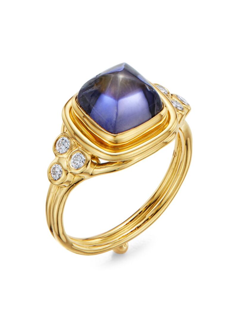 yz ev Zg NA fB[X O ANZT[ High 18K Yellow Gold, Iolite & Diamond Classic Sugar Loaf Ring yellow gold