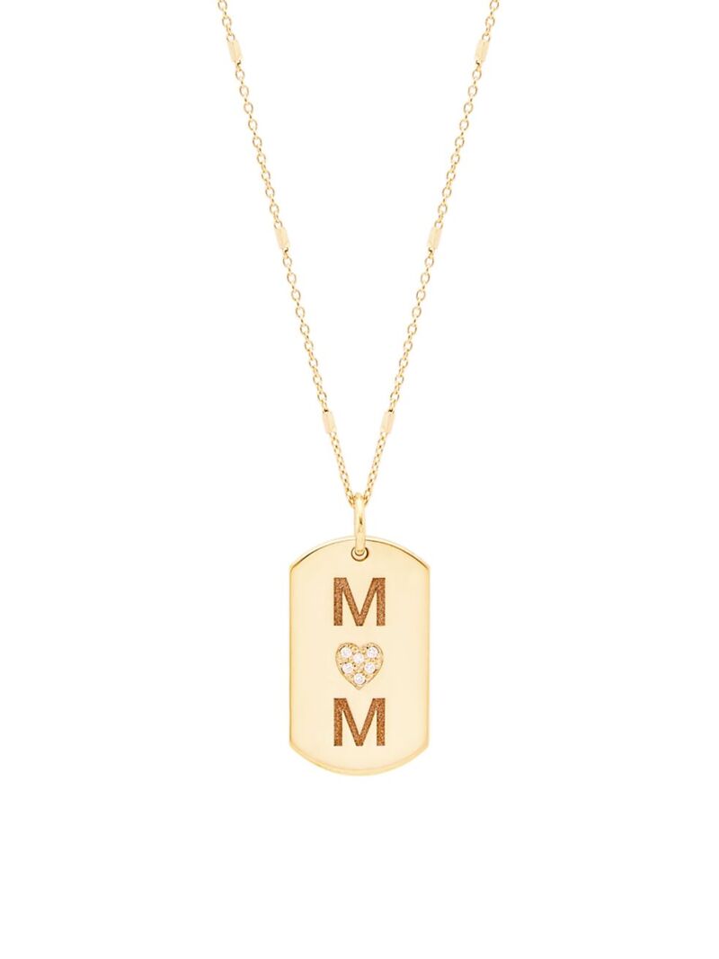 yz ]C`bR fB[X lbNXE`[J[Ey_ggbv ANZT[ 14K Yellow Gold & Diamond Mom Small Dog Tag Pendant Necklace gold