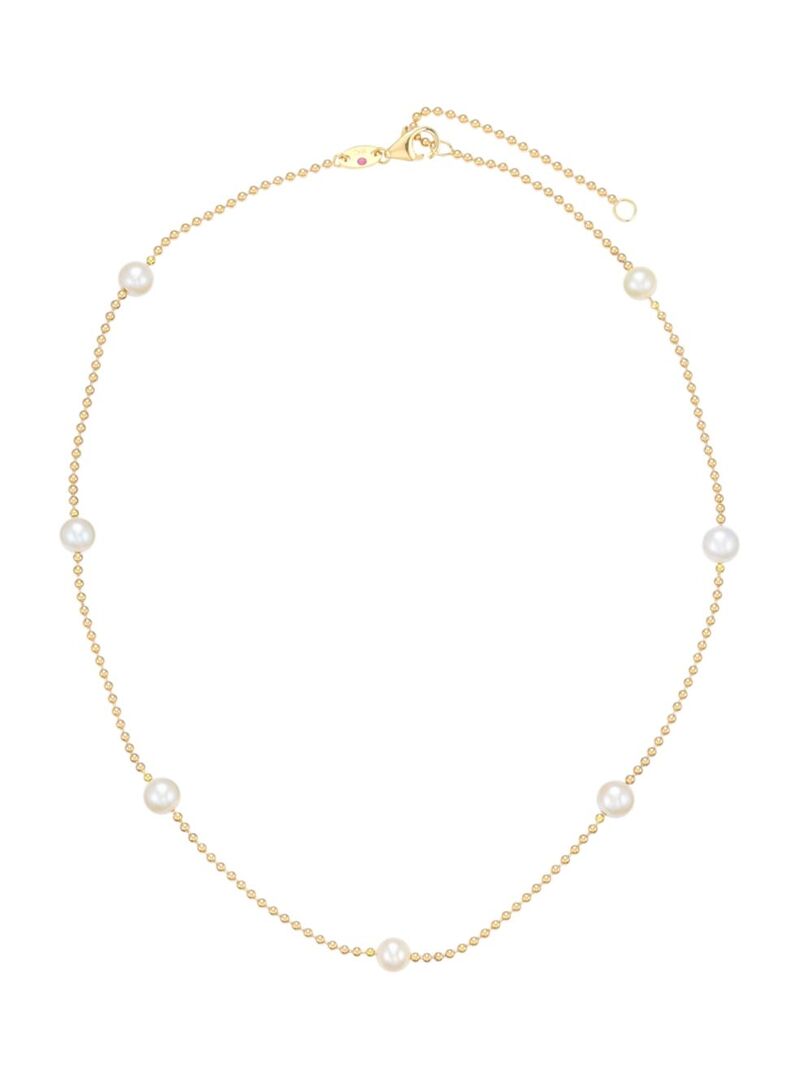 yz o[gRC fB[X lbNXE`[J[Ey_ggbv ANZT[ 18K Yellow Gold & 4MM Pearl Station Beaded Chain Necklace gold