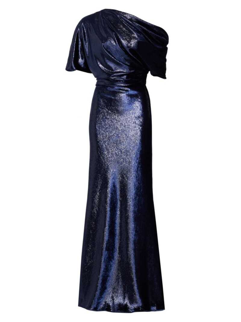  アムサール レディース ワンピース トップス Metallic Velvet Draped Gown navy