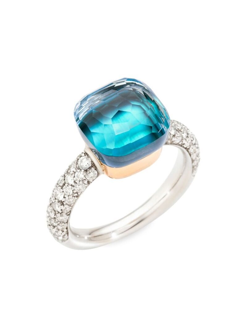 ポメラート 【送料無料】 ポメラート レディース リング アクセサリー Nudo 18K Two-Tone Gold, Sky Blue Topaz & Diamond Classic Ring white gold