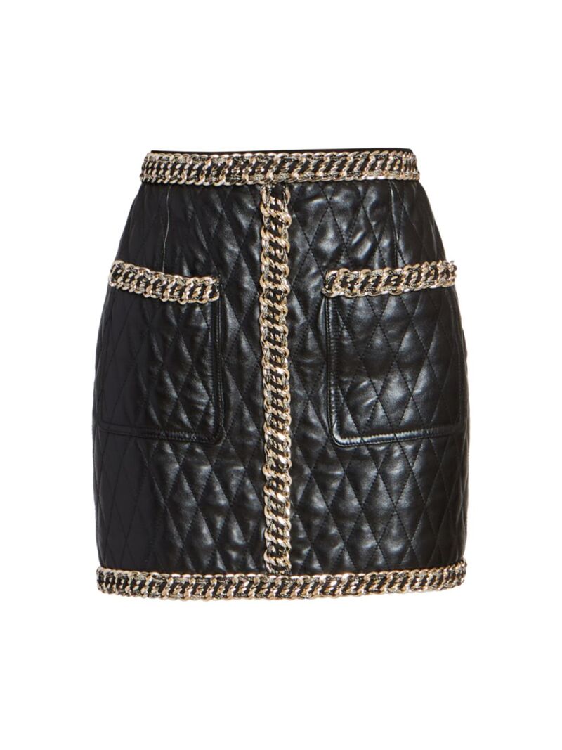 ̵ Хޥ ǥ  ܥȥॹ Quilted Chain Leather Miniskirt black gold