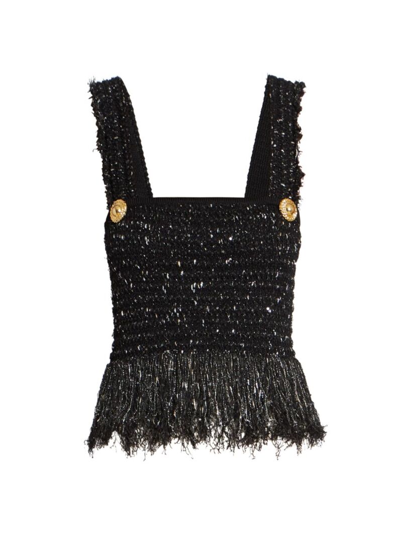 ̵ Хޥ ǥ 󥯥ȥå ȥåץ Sequined Tweed Fringe Top black gold