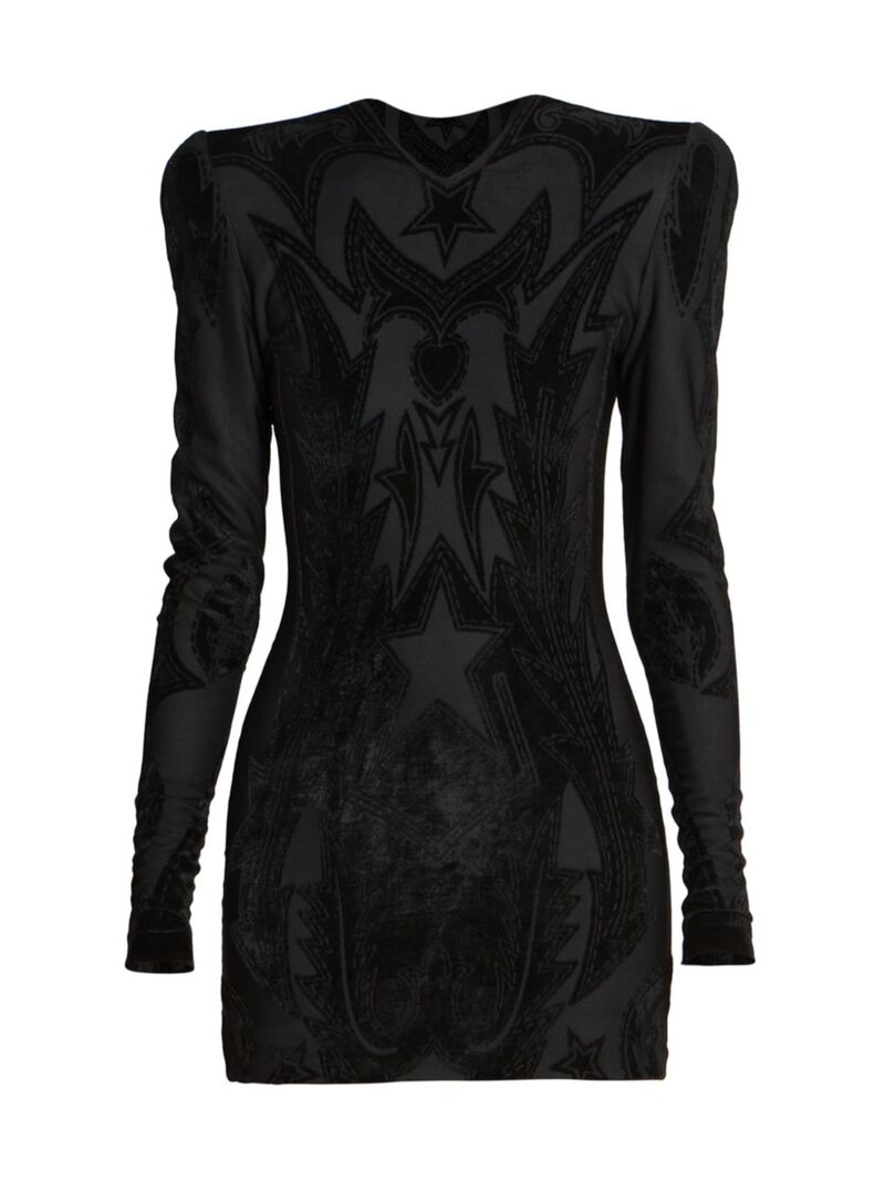 【送料無料】 バルマン レディース ワンピース トップス Velvet Baroque Jersey Minidress black