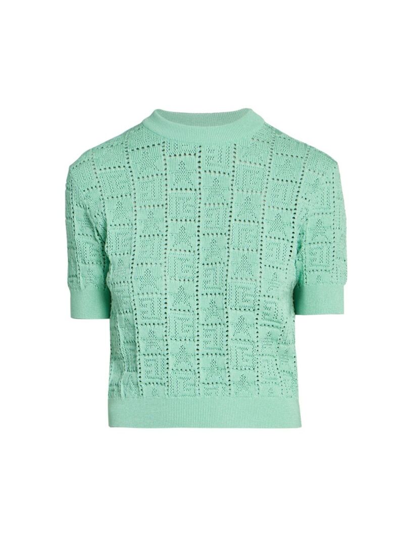 ̵ Хޥ ǥ  ȥåץ Monogram Pointelle-Knit Crop Top mint green