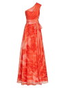 【送料無料】 ルネルイス レディース ワンピース トップス Printed Tulle One-Shoulder Tie-Waist Gown persimmon