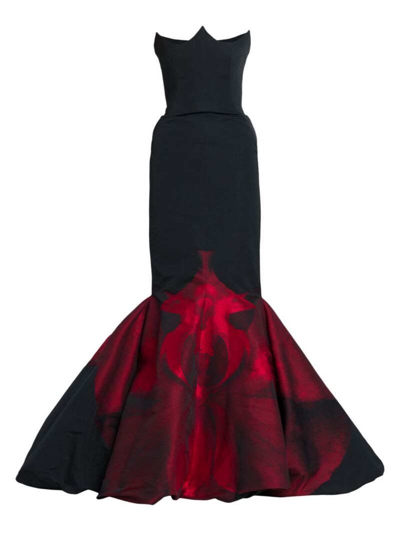 アレキサンダー・マックイーン レディース ワンピース トップス Strapless Orchid Print Mermaid Gown black red