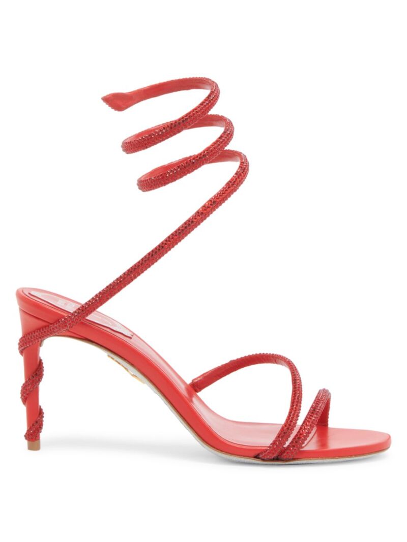 ̵ ͡ ǥ  塼 Margot Crystal-Embellished Satin Wrap Sandals red