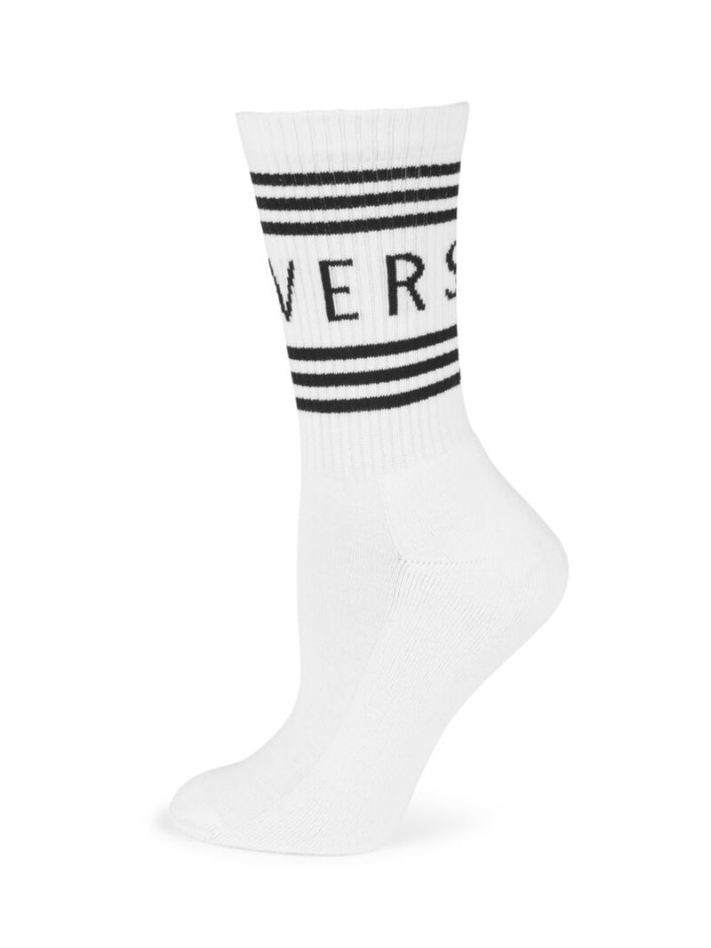 versace 【送料無料】 ヴェルサーチ レディース 靴下 アンダーウェア Logo Crew Socks white black