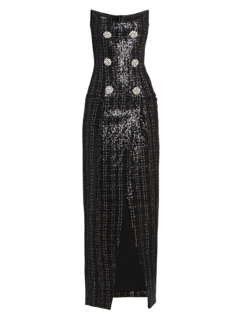 【送料無料】 バルマン レディース ワンピース トップス Glitter Tweed Strapless Gown black