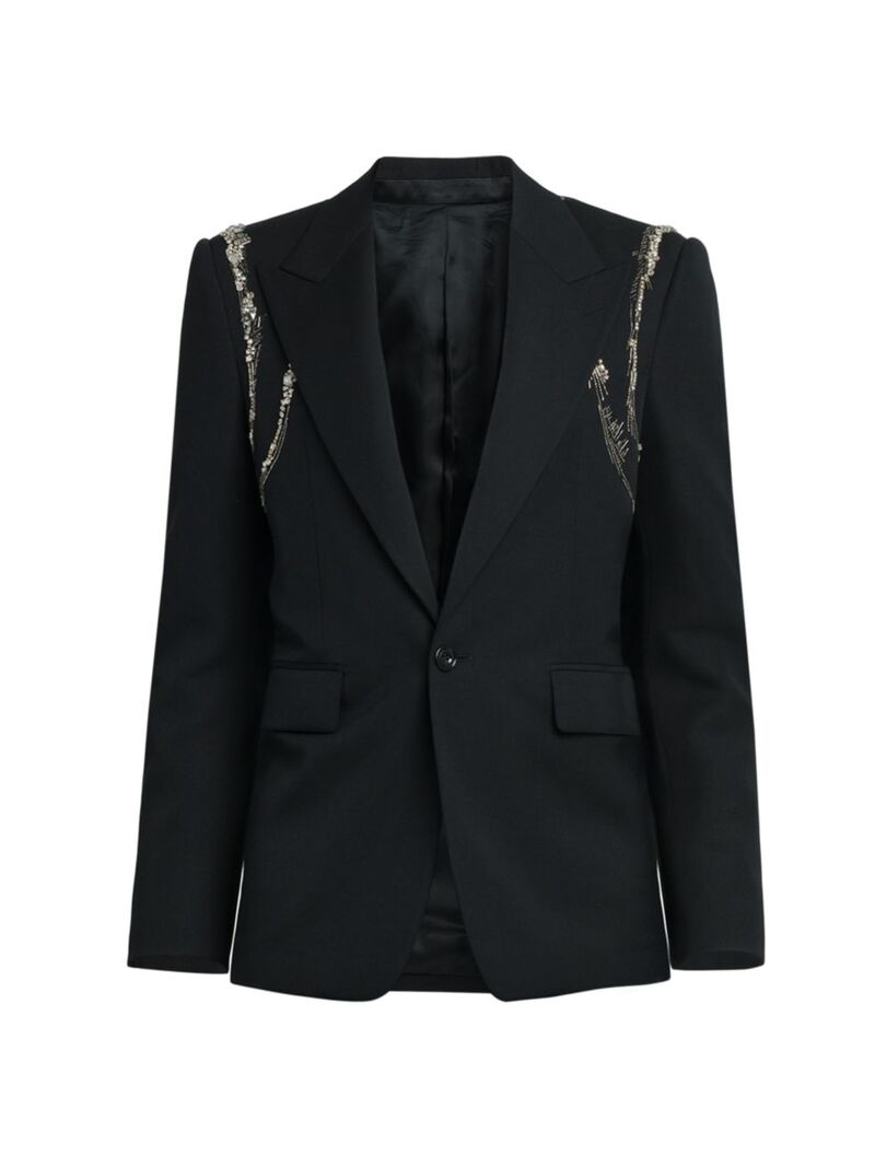 【送料無料】 アレキサンダー・マックイーン メンズ ジャケット・ブルゾン アウター Embroidered Harness Wool Jacket black