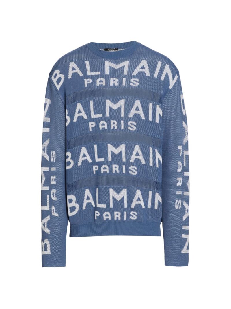 【送料無料】 バルマン メンズ ニット・セーター アウター Balmain Knit Crewneck Sweater blue white