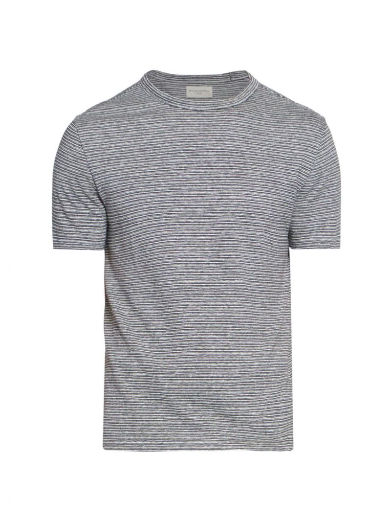 【送料無料】 オフィシンジェネレール メンズ Tシャツ トップス Striped Cotton-Linen Crewneck T-Shirt ecru dark navy