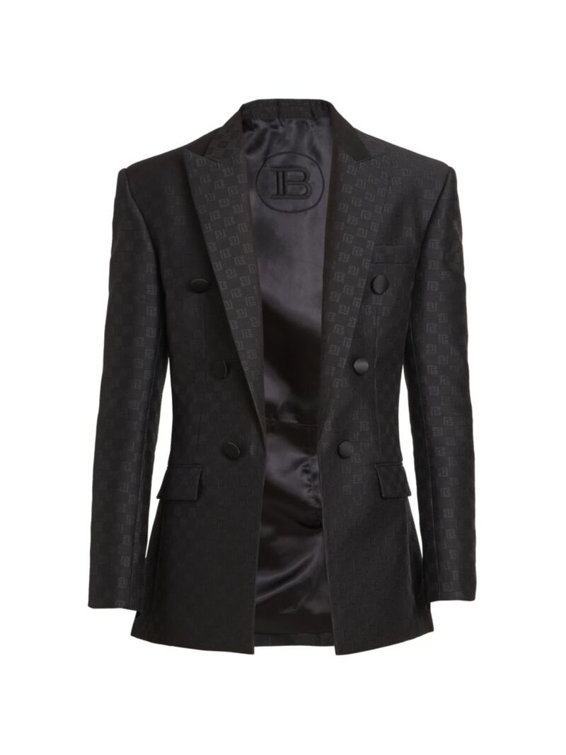 【送料無料】 バルマン メンズ ジャケット・ブルゾン アウター Virgin Wool Monogram Jacquard Sport Coat black