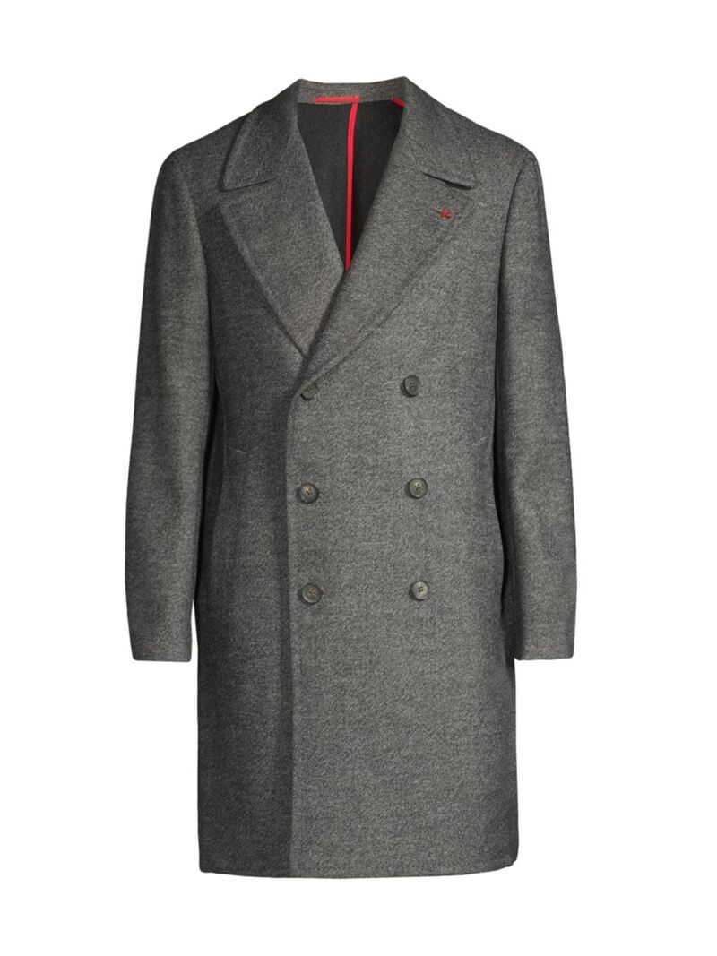 【送料無料】 イザイア メンズ ジャケット・ブルゾン アウター Marshall Wool Double-Breasted Overcoat medium grey