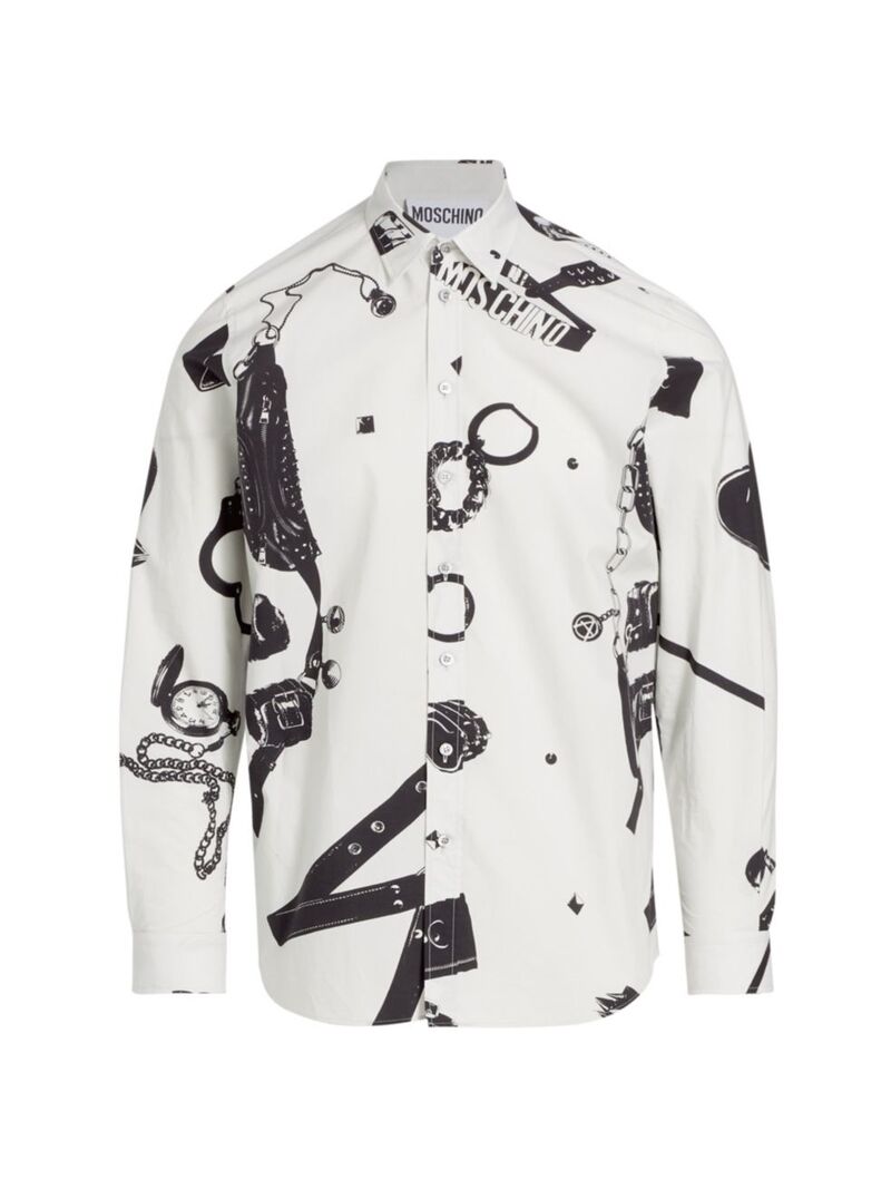 【送料無料】 モスキーノ メンズ シャツ トップス All Over Items Button-Front Shirt grey