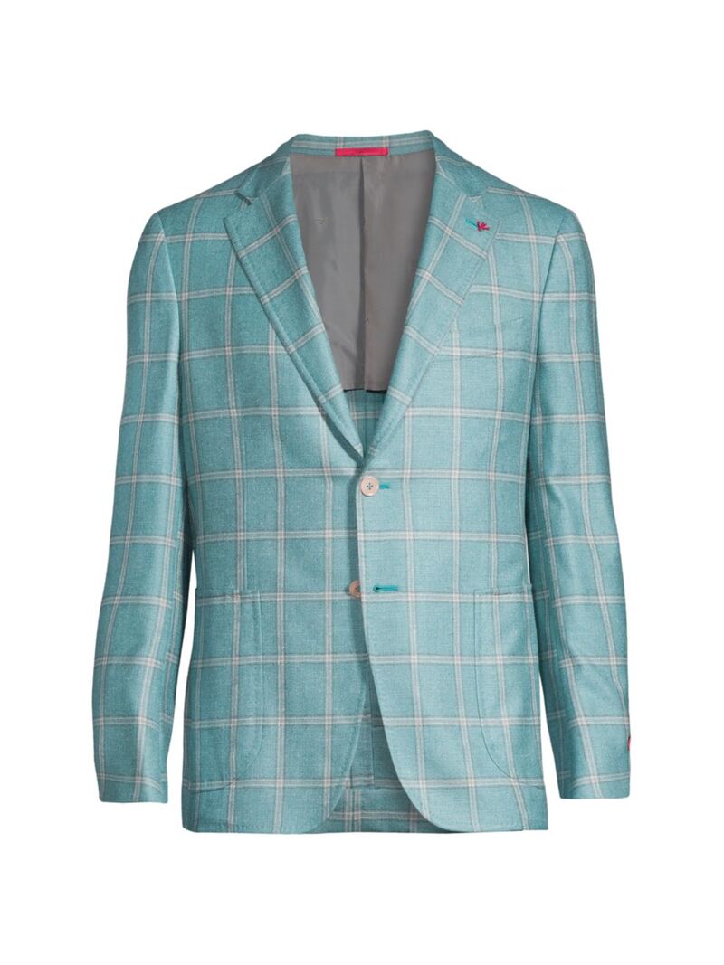 【送料無料】 イザイア メンズ ジャケット・ブルゾン アウター Capri Two-Button Silk & Cashmere Plaid Sport Coat turquoise