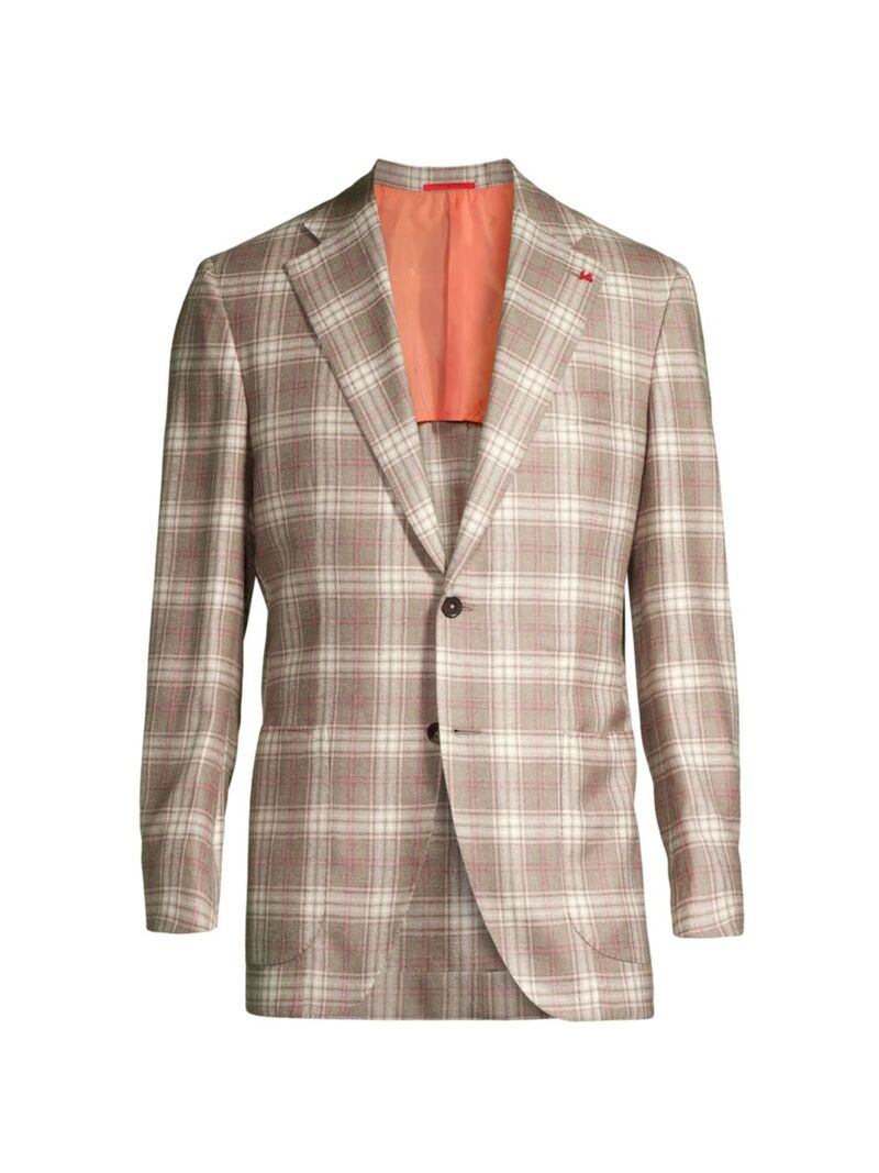 【送料無料】 イザイア メンズ ジャケット・ブルゾン アウター Plaid Silk & Cashmere Two-Button Sport Jacket light brown
