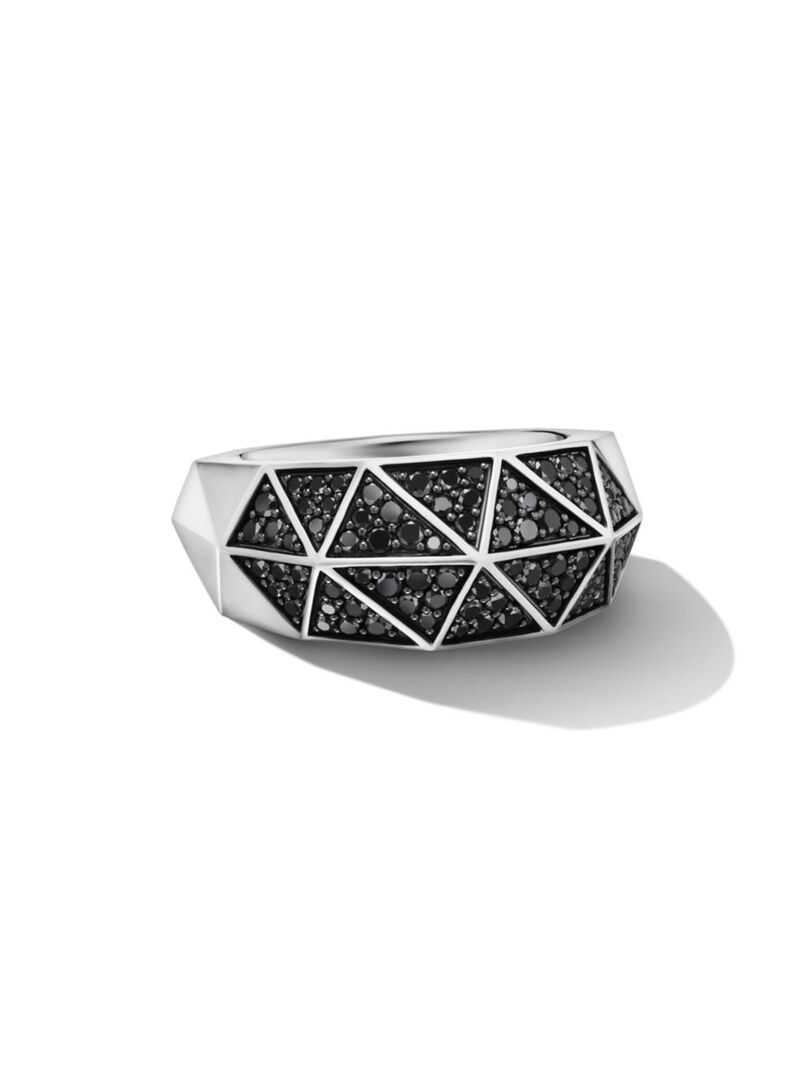 【送料無料】 デイビット・ユーマン メンズ リング アクセサリー Torqued Faceted Signet Ring In Sterling Silver black diamond