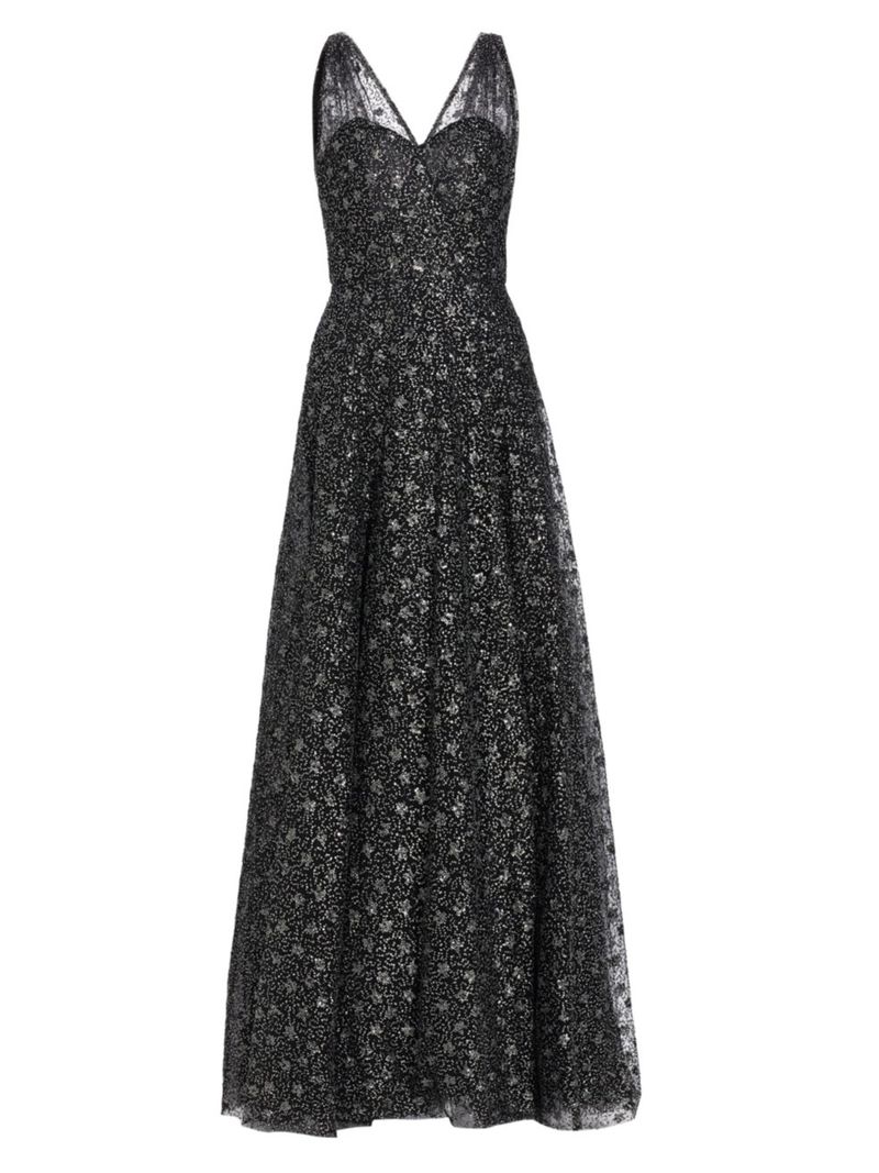  アムサール レディース ワンピース トップス Sequined A-Line Tulle Gown gunmetal