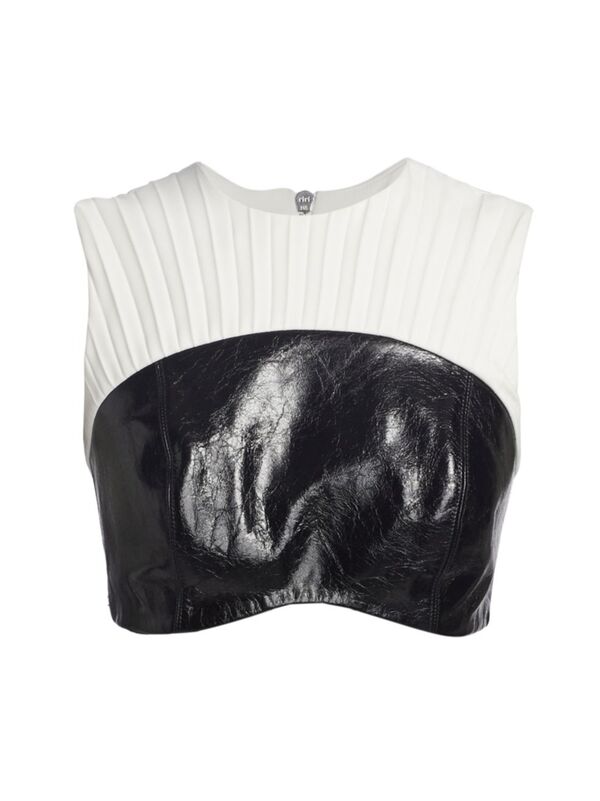 【送料無料】 ブランドン・マクスウェル レディース シャツ トップス Pleated Leather Bra Crop Top black white