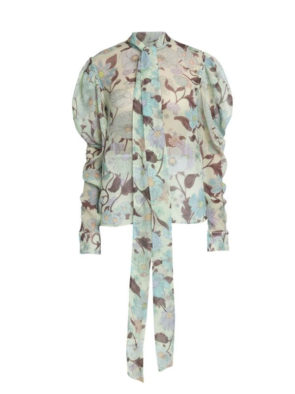 ̵ ƥޥåȥˡ ǥ  ȥåץ Floral Silk Puff-Sleeve Shirt multicolor mint