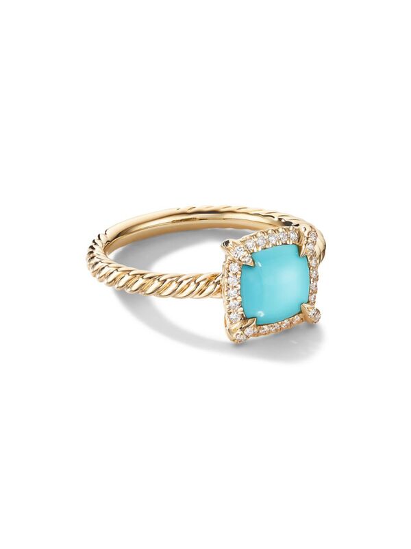 ターコイズ 【送料無料】 デイビット・ユーマン レディース リング アクセサリー Petite ChatelaineR Pave Bezel Ring in 18K Yellow Gold with Diamonds turquoise