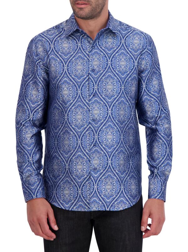  ロバートグラハム メンズ シャツ トップス Sovereignty Jacquard Silk Button-Front Shirt blue