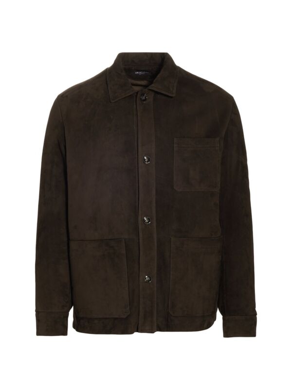 【送料無料】 キートン メンズ ジャケット・ブルゾン アウター Suede Button-Front Jacket dark brown