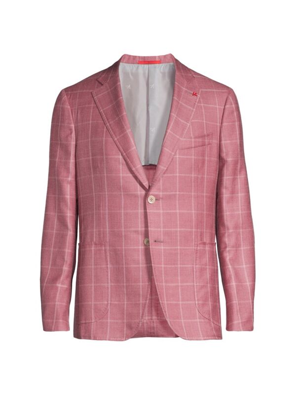 【送料無料】 イザイア メンズ ジャケット・ブルゾン アウター Capri Two-Button Plaid Silk & Cashmere Sport Coat pastel pink
