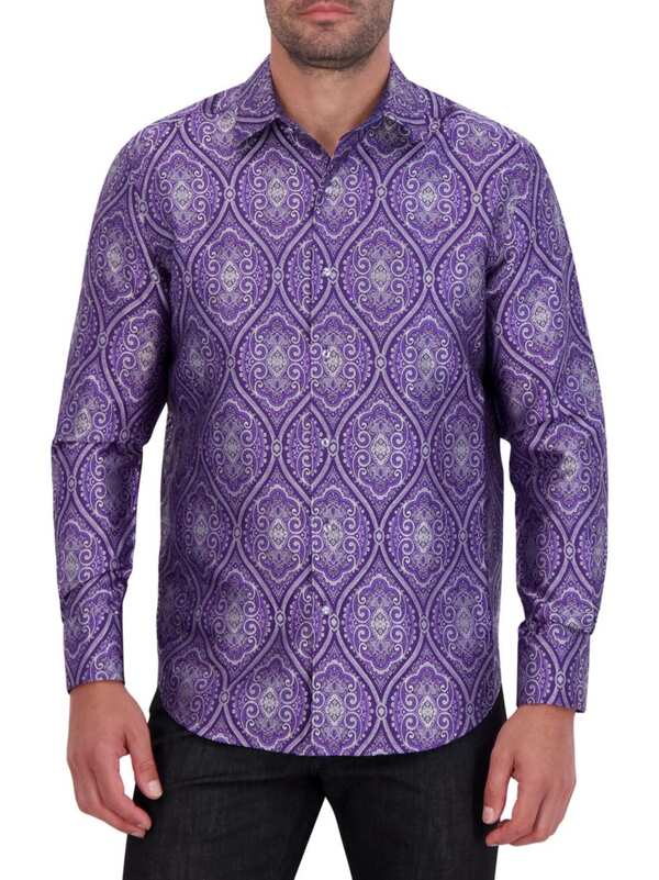  ロバートグラハム メンズ シャツ トップス Sovereignty Jacquard Silk Button-Front Shirt purple