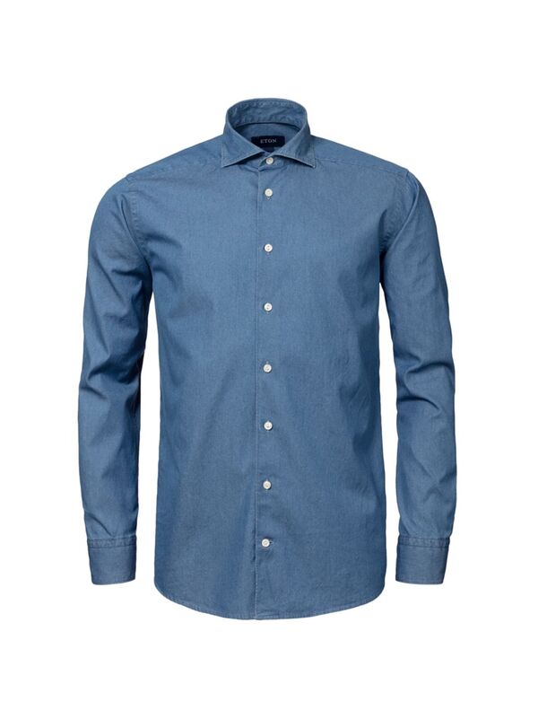 【送料無料】 エトン メンズ シャツ トップス Contemporary-Fit Chambray Soft Casual Shirt blue