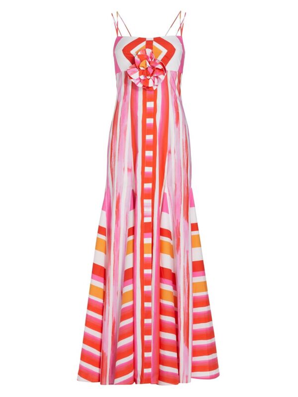 【送料無料】 シルヴィア チェラッシ レディース ワンピース トップス Catania Striped Cotton Maxi Dress rouge orange stripes