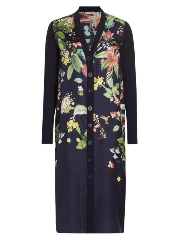  オスカー デ ラ レンタ レディース ニット・セーター カーディガン アウター Floral & Fauna Duster Cardigan navy