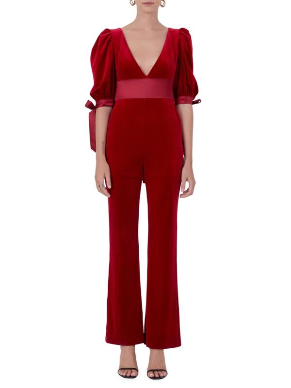  エンドレスローズ レディース ジャンプスーツ トップス Bow Tie Sleeve Velvet Jumpsuit rouge