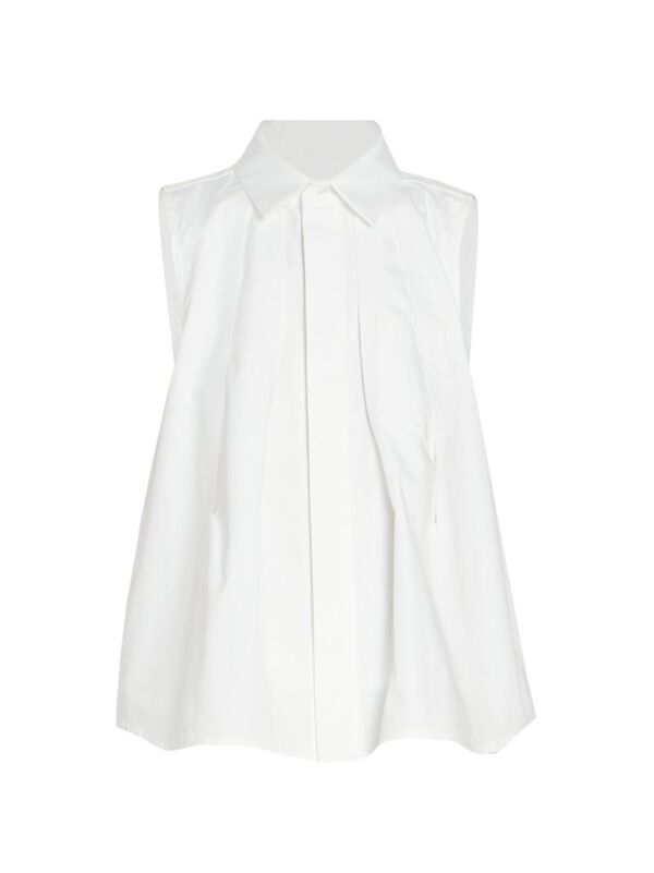 ̵  ǥ 󥯥ȥå ȥåץ Poplin Pleated Sleeveless Shirt off white