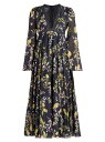 yz WoeBX^ @ fB[X s[X gbvX Floral-Print Cotton Midi-Dress black yellow