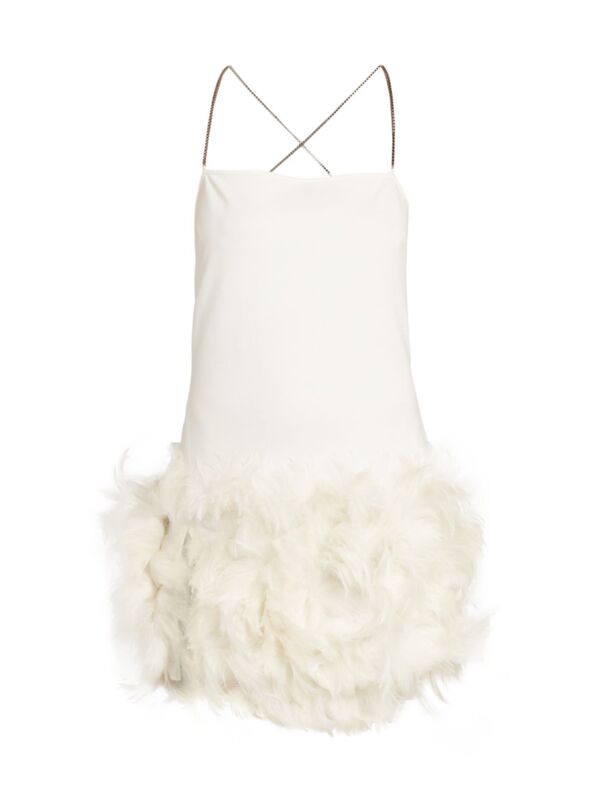 【送料無料】 ジ アティコ レディース ワンピース トップス Feather Hem Minidress white