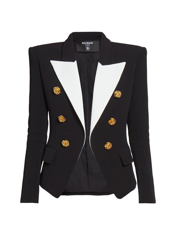 【送料無料】 バルマン レディース ジャケット・ブルゾン ブレザー アウター Rose Button Satin Lapel Blazer black and white