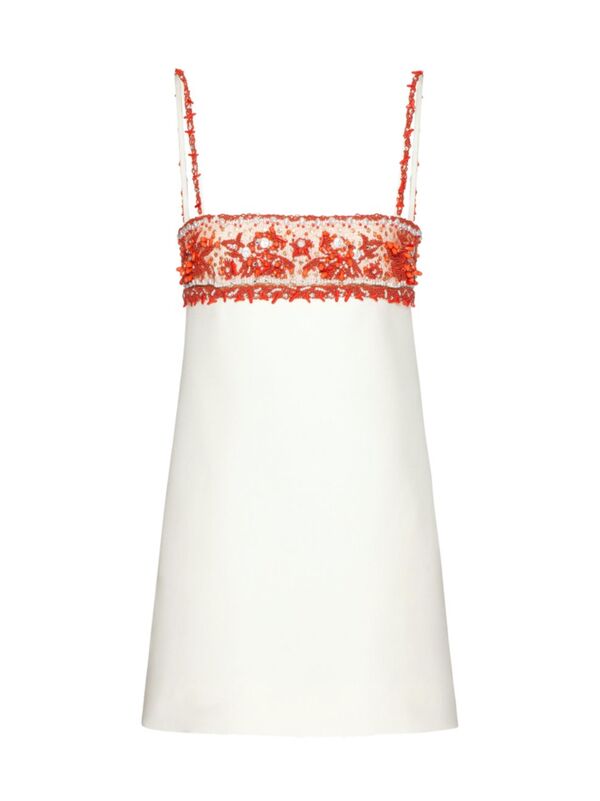 ̵ ƥ ǥ ԡ ȥåץ Embroidered Crepe Couture Short Dress ivory coral