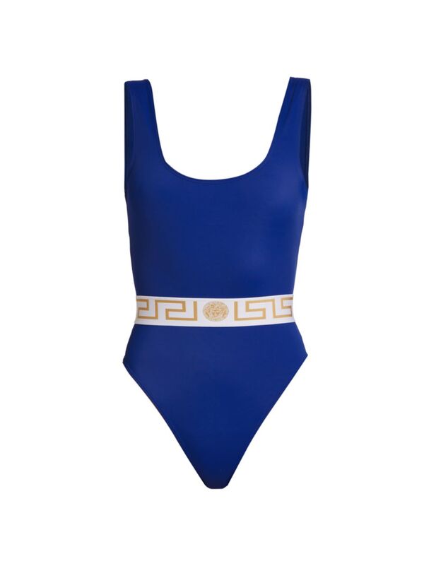【送料無料】 ヴェルサーチ レディース 上下セット 水着 Greek Key Belt One-Piece Swimsuit royal blue white