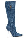 【送料無料】 ヴェルサーチ レディース ブーツ・レインブーツ シューズ T.110 110MM Floral Denim Pointed Boots blue