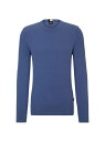  ボス メンズ ニット・セーター アウター Micro-Structured Crew-Neck Sweater in Cotton blue