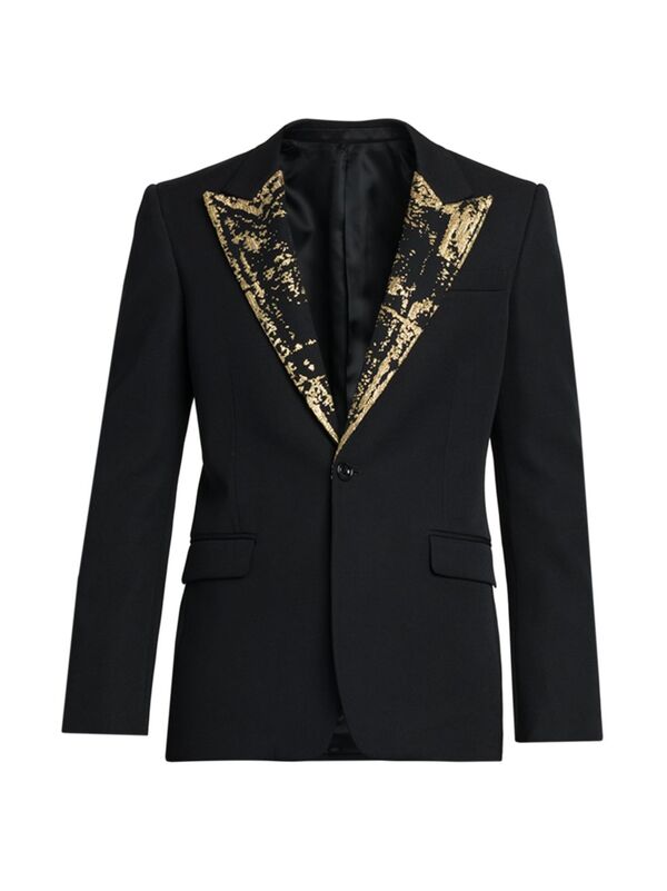 【送料無料】 アレキサンダー・マックイーン メンズ ジャケット・ブルゾン アウター Sequin-Embellished Wool One-Button Suit Jacket black